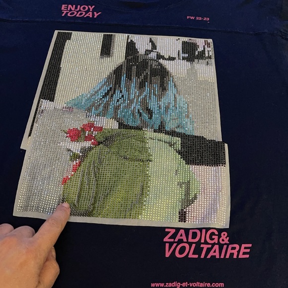 NWT Zadig & Voltaire with rhinestones navy blue size L 20”wide 27”long. - Picture 2 of 7